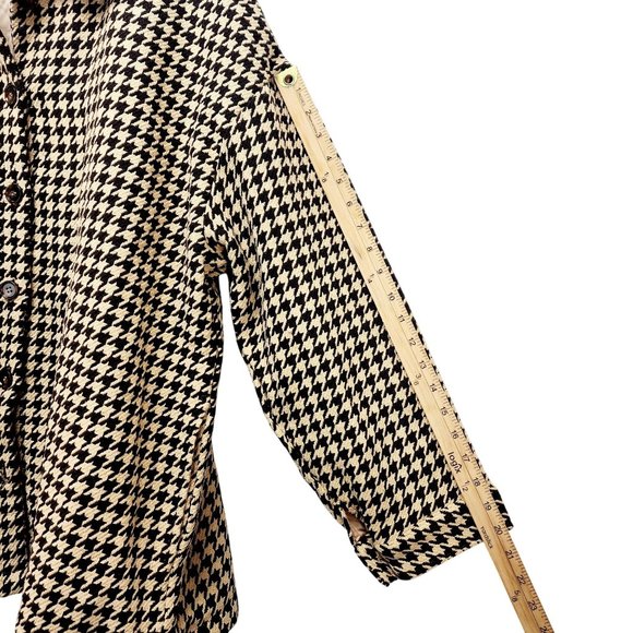 Houndstooth Button-Up Long Sleeve Coat Jacket 2XL Black & Beige - Picture 5 of 12